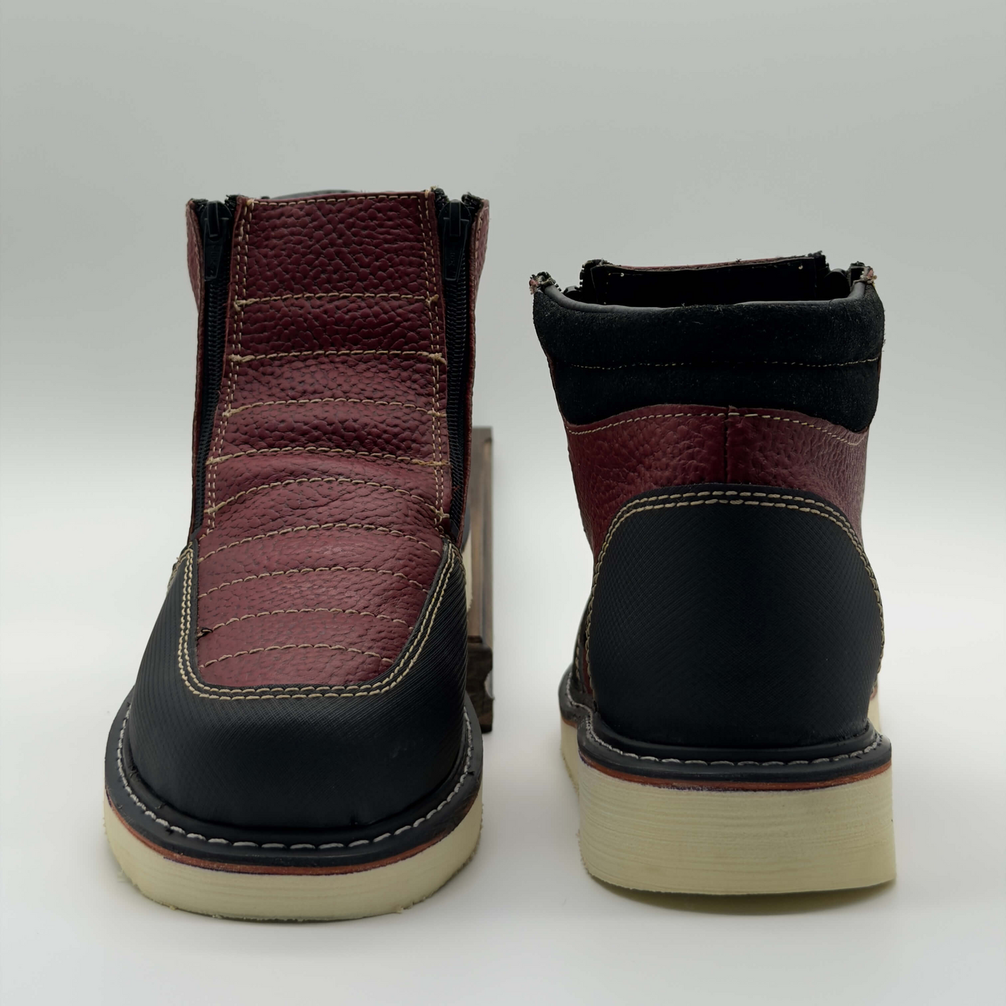Zapato de Trabajo Doble Cierre Floter Vino Mil Rayas — 100% Piel