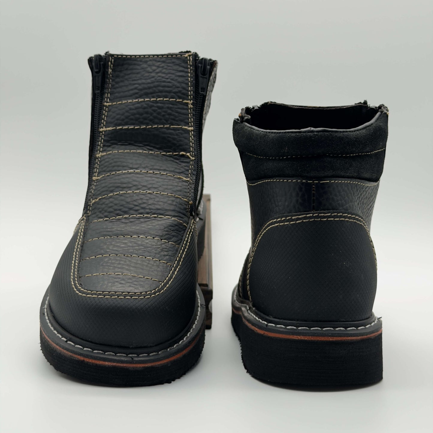 Zapato de Trabajo Doble Cierre Floter Negro Mil Rayas — 100% Piel