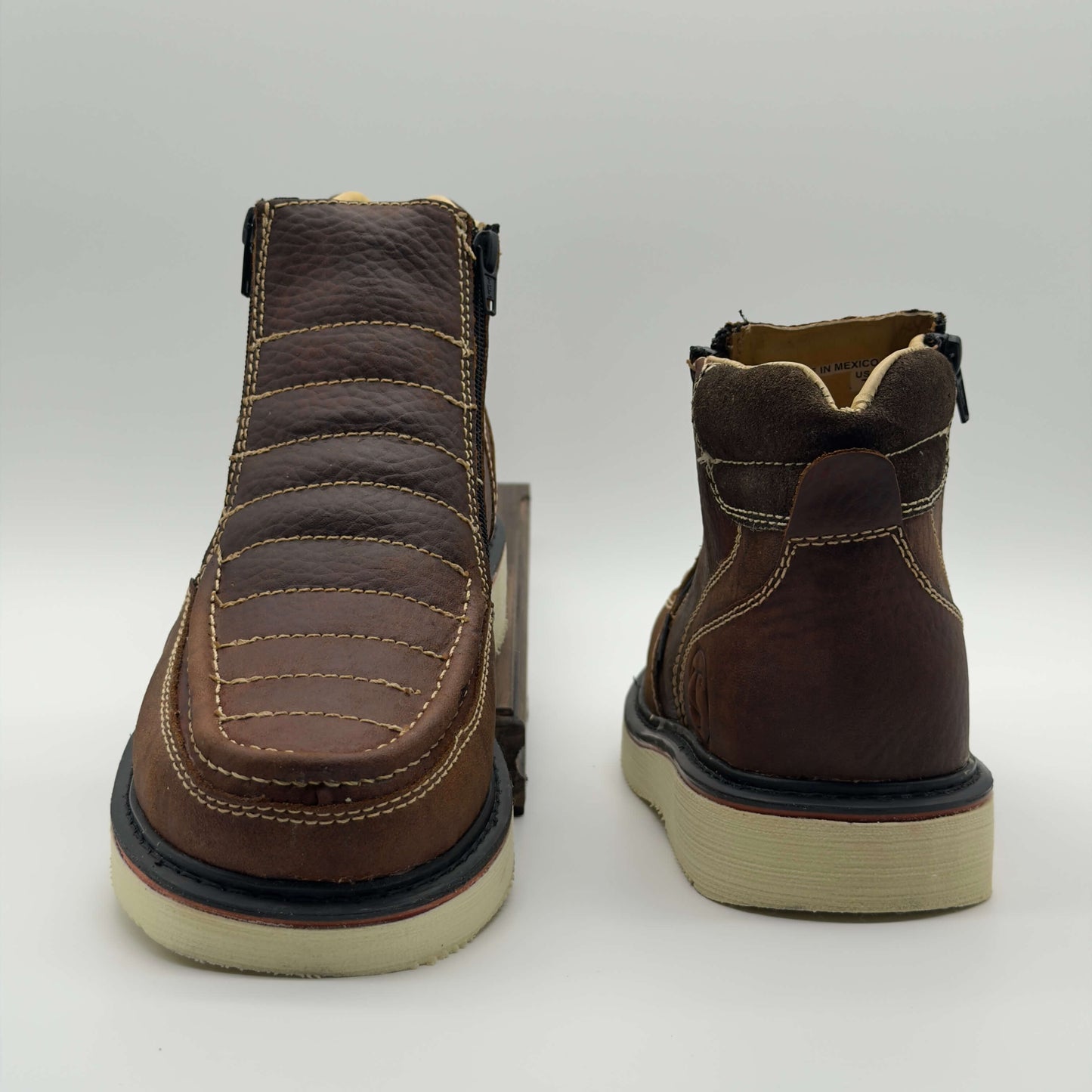 Zapato de Trabajo Doble Cierre Bordado Floter Café Mil Rayas
