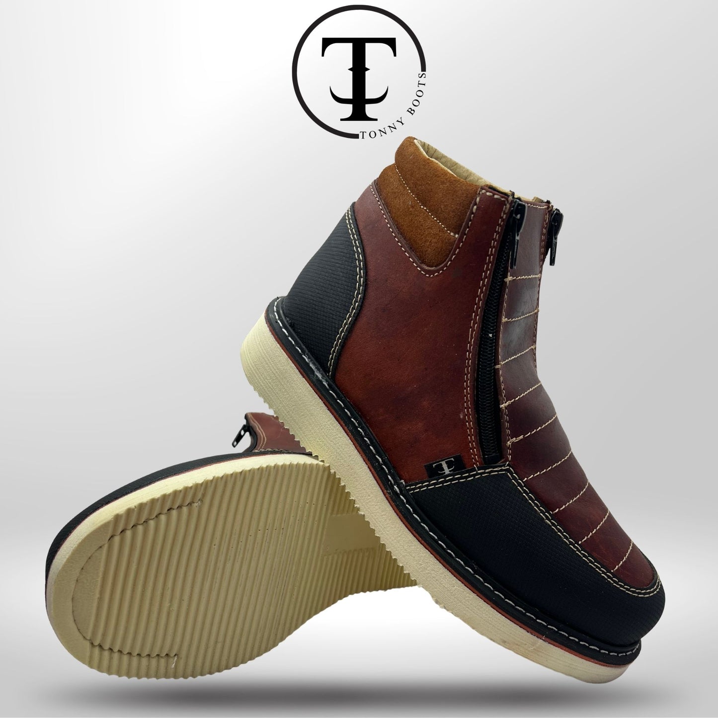 •Zapato de Trabajo 2 Cierres              •Piel:Crazy •Suela:Mil Rayas