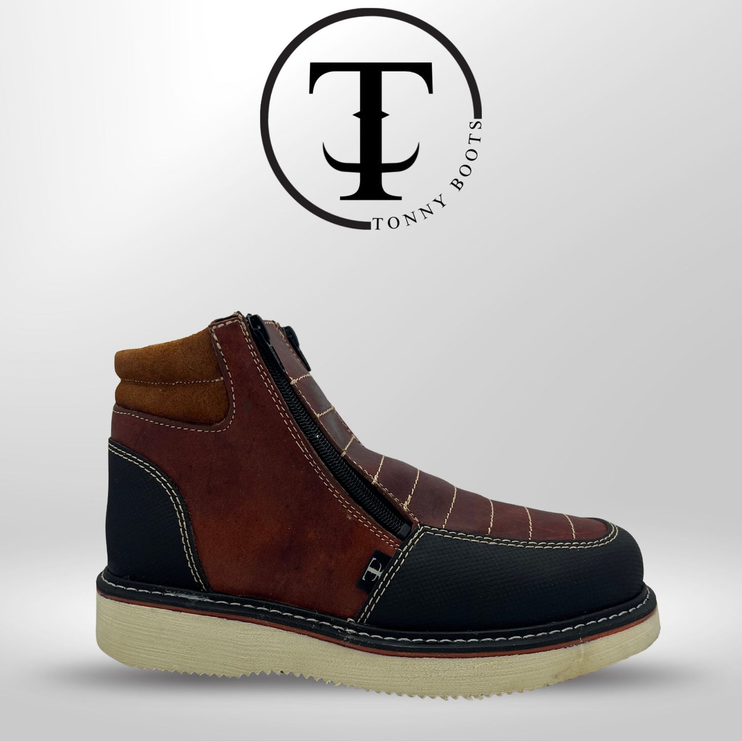 •Zapato de Trabajo 2 Cierres              •Piel:Crazy •Suela:Mil Rayas