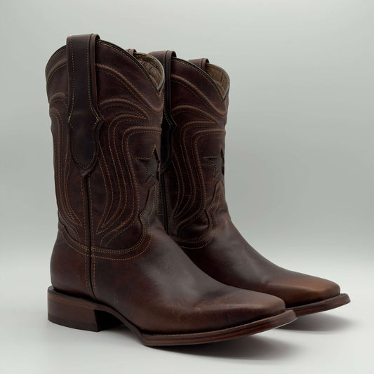 Bota Vaquera Tabaco Punta Cuadrada — Suela de Cuero
