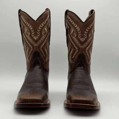 Bota Vaquera Tabaco Bicolor Punta Cuadrada — Suela de Cuero