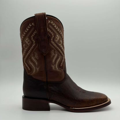 Bota Vaquera Tabaco Bicolor Punta Cuadrada — Suela de Cuero