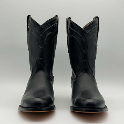 Bota Vaquera Negro Punta Oval — Suela de Cuero
