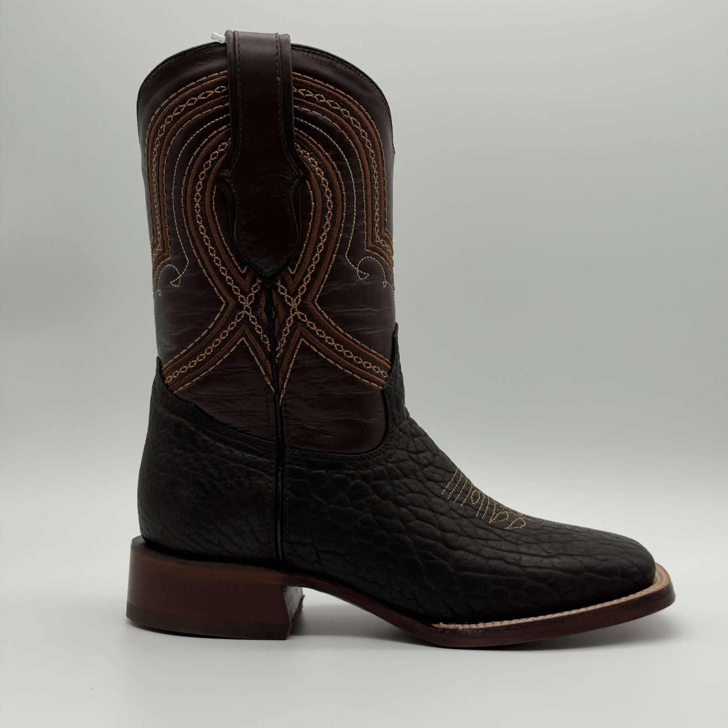 Bota Vaquera Cuello de Toro Café Punta Cuadrada — Suela de Cuero
