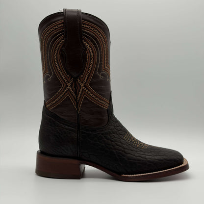 Bota Vaquera Cuello de Toro Café Punta Cuadrada — Suela de Cuero