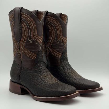 Bota Vaquera Cuello de Toro Café Punta Cuadrada — Suela de Cuero