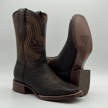 Bota Vaquera Cuello de Toro Café Punta Cuadrada — Suela de Cuero