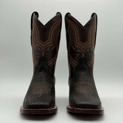 Bota Vaquera Cuello de Toro Café Punta Cuadrada — Suela de Cuero