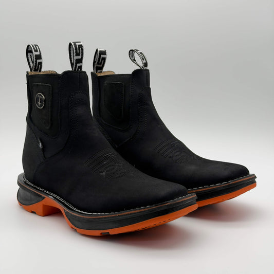 Botín Vaquero Ringle Negro - Suela Houston Naranja