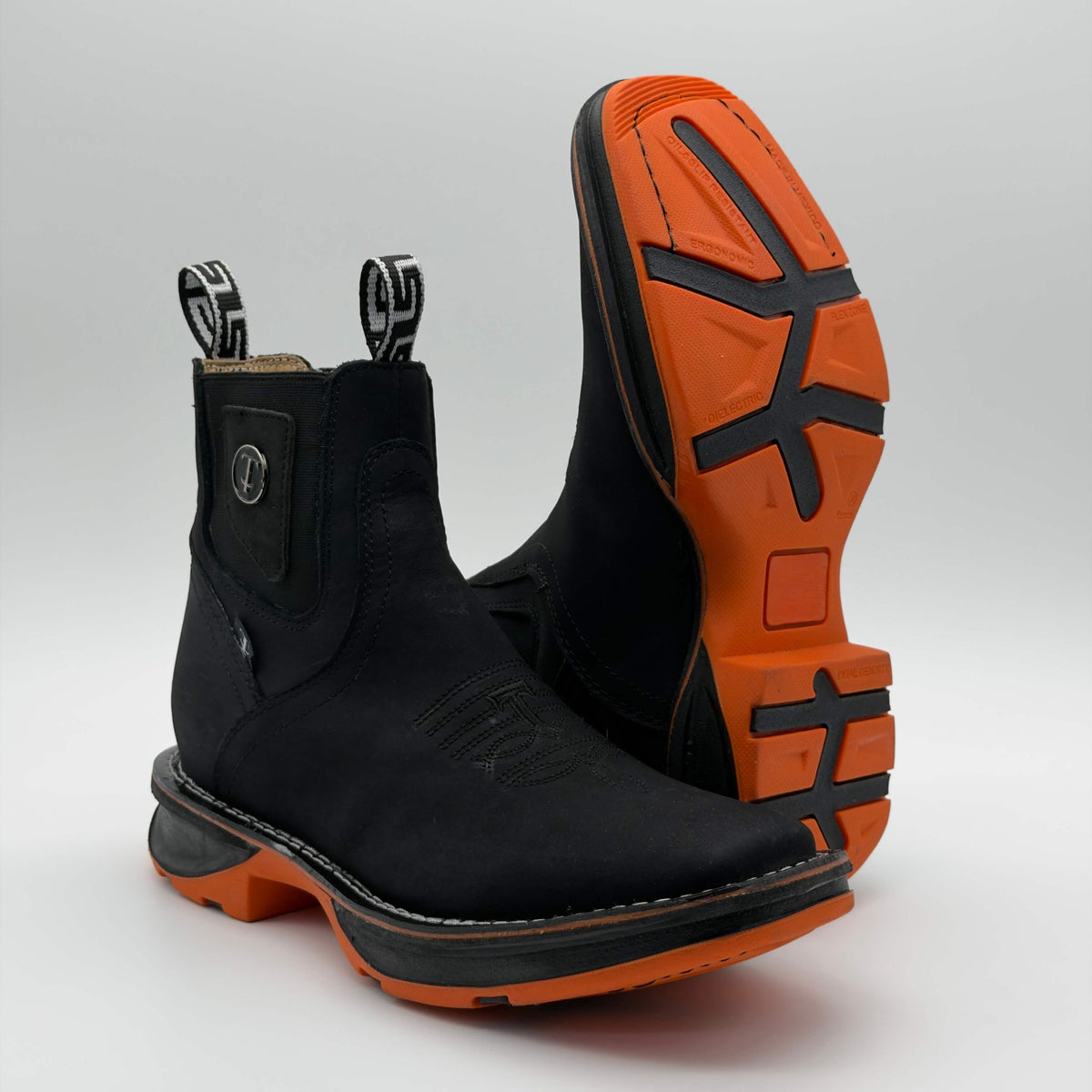 Botín Vaquero Ringle Negro - Suela Houston Naranja