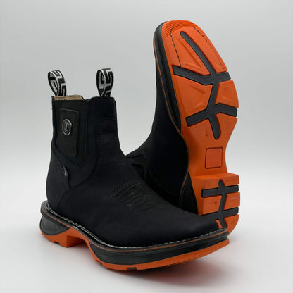 Botín Vaquero Ringle Negro - Suela Houston Naranja