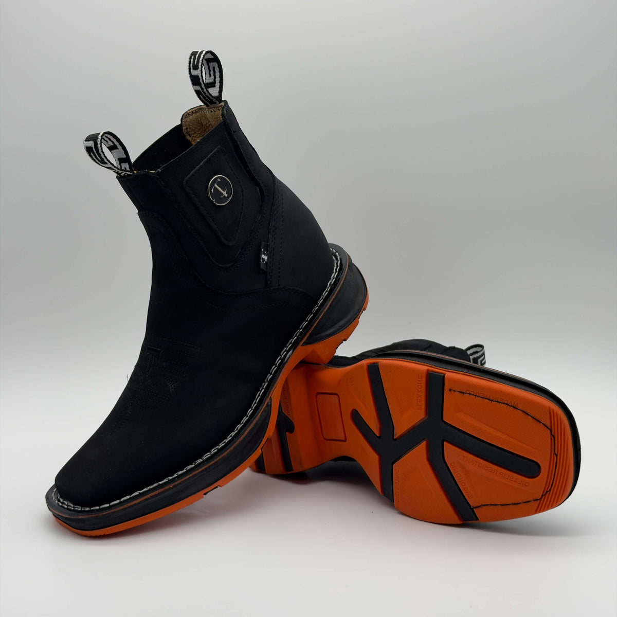 Botín Vaquero Ringle Negro - Suela Houston Naranja