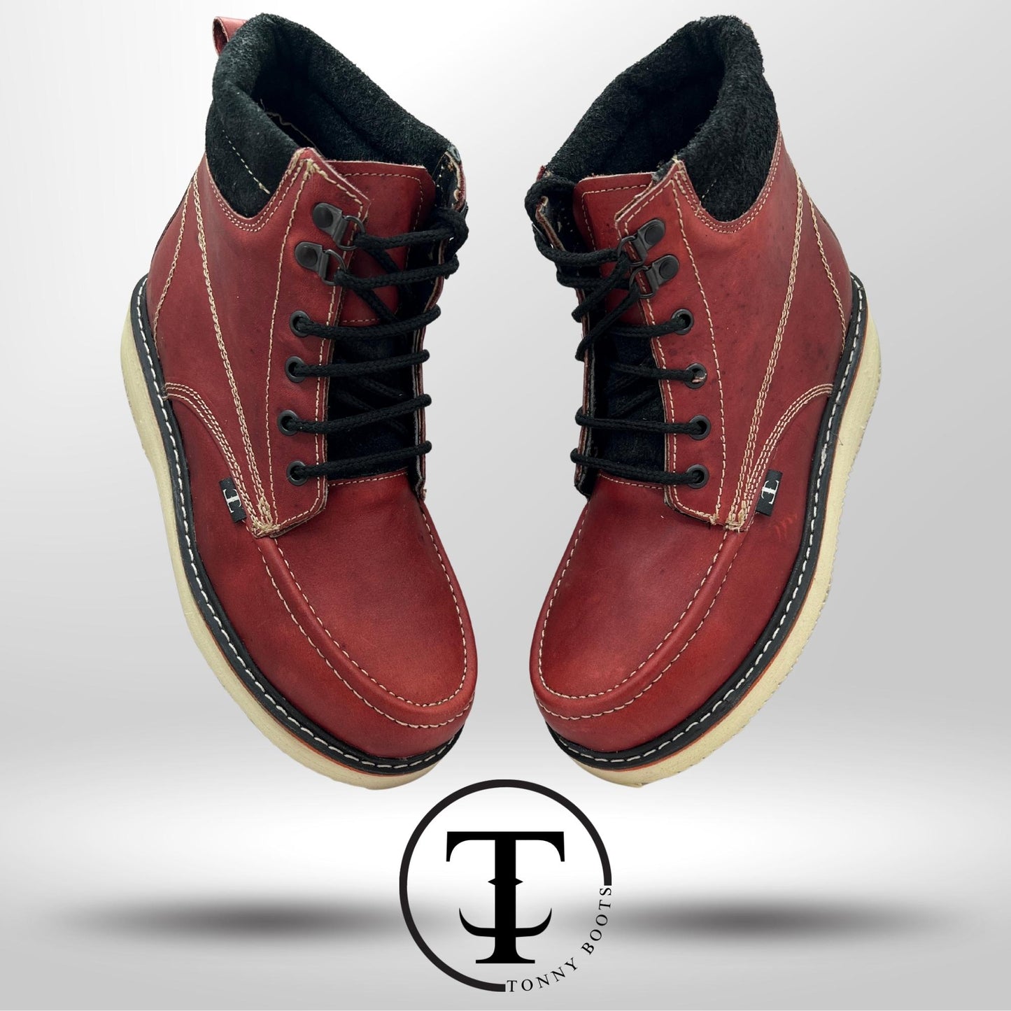 •Zapato de Trabajo Bordo •Piel:Crazy •Suela:Mil Rayas