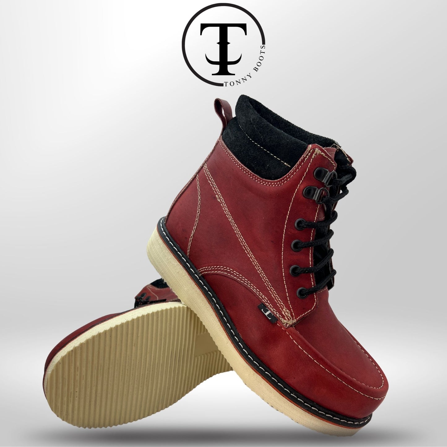 •Zapato de Trabajo Bordo •Piel:Crazy •Suela:Mil Rayas