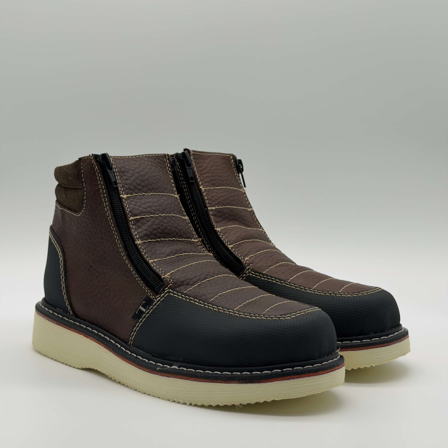 Zapato de Trabajo Doble Cierre Floter Café Mil Rayas — 100% Piel