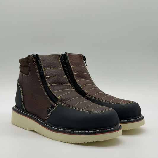Zapato de Trabajo Doble Cierre Floter Café Mil Rayas — 100% Piel