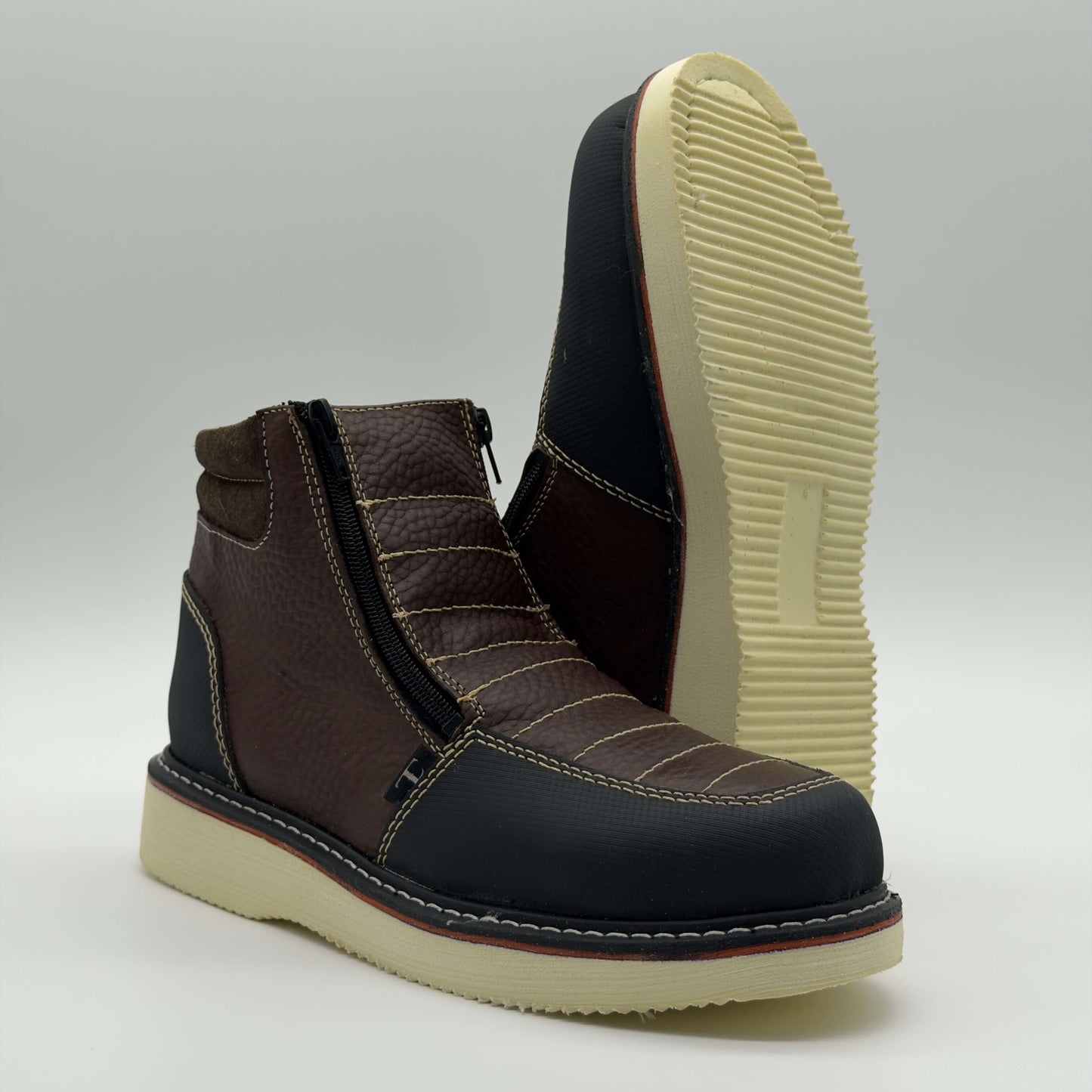 Zapato de Trabajo Doble Cierre Floter Café Mil Rayas — 100% Piel