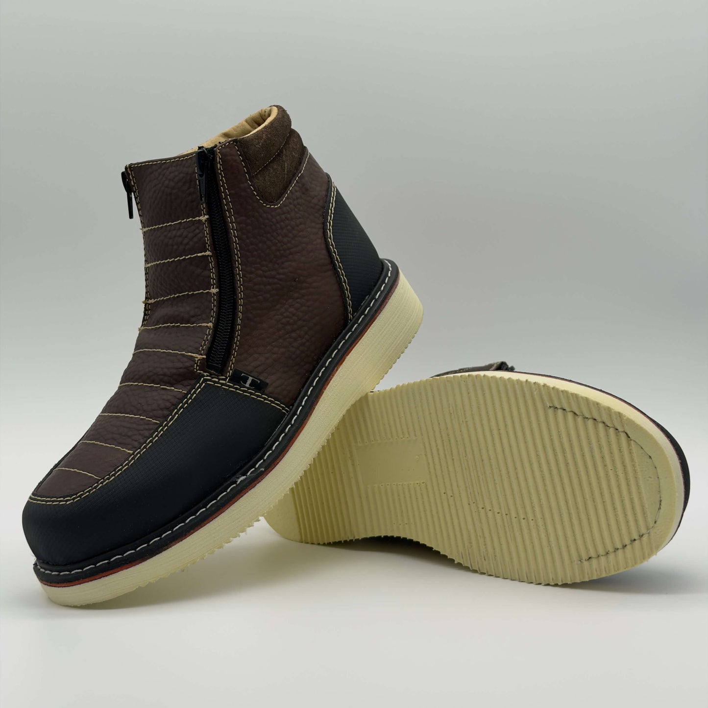 Zapato de Trabajo Doble Cierre Floter Café Mil Rayas — 100% Piel