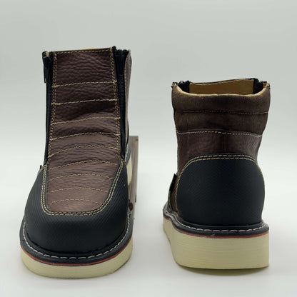 Zapato de Trabajo Doble Cierre Floter Café Mil Rayas — 100% Piel