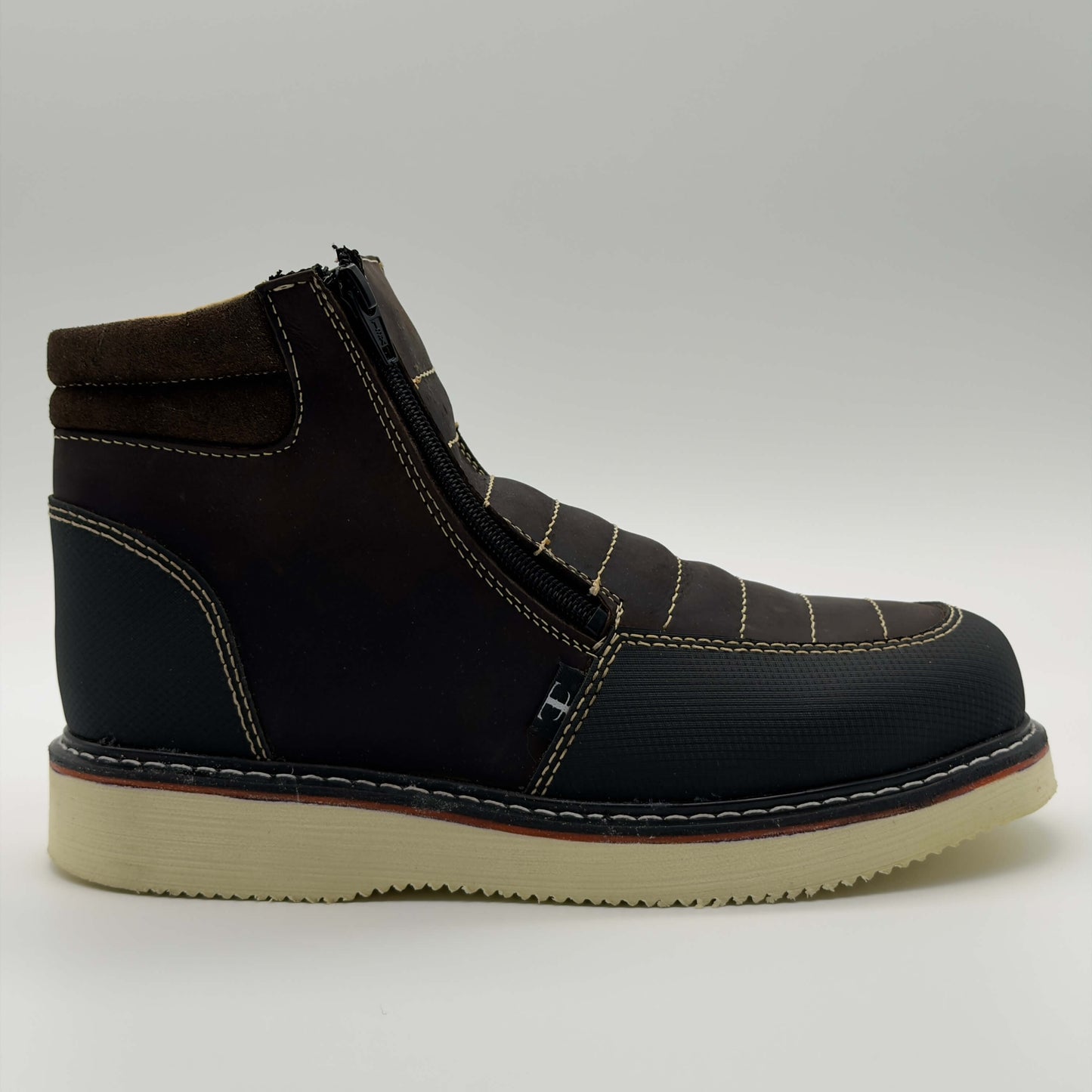 Zapato de Trabajo Doble Cierre Crazy Café Mil Rayas — 100% Piel