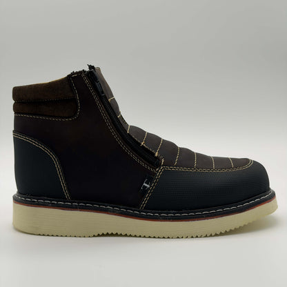 Zapato de Trabajo Doble Cierre Crazy Café Mil Rayas — 100% Piel
