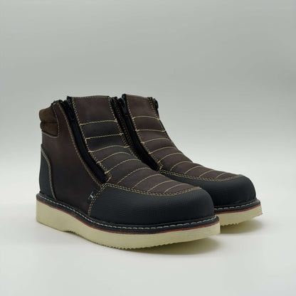 Zapato de Trabajo Doble Cierre Crazy Café Mil Rayas — 100% Piel