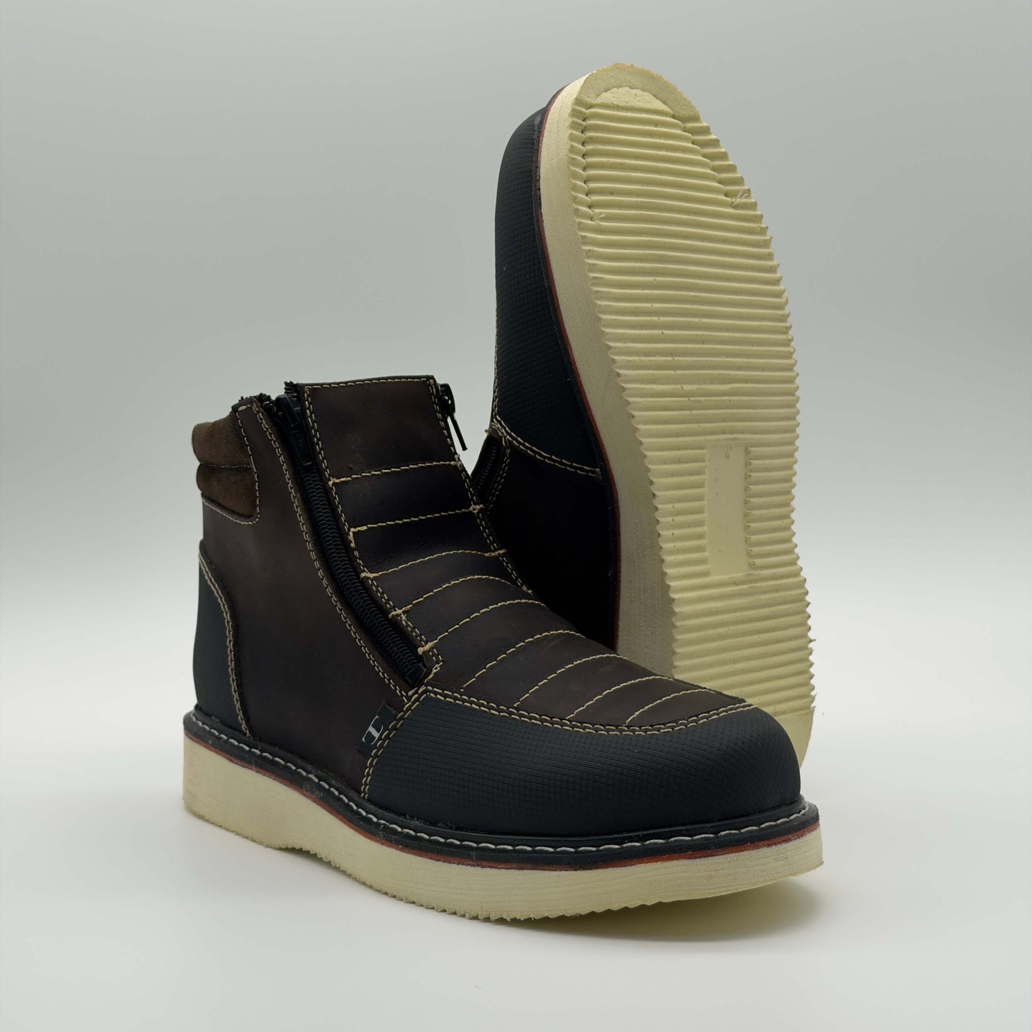 Zapato de Trabajo Doble Cierre Crazy Café Mil Rayas — 100% Piel