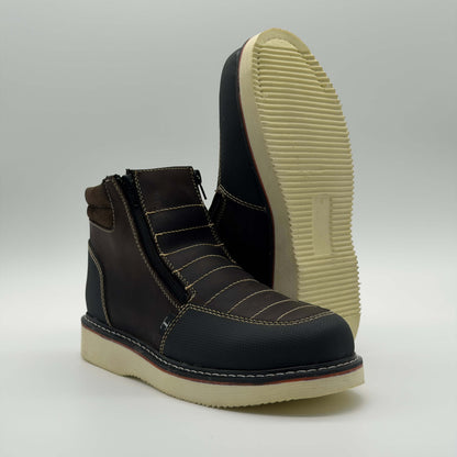 Zapato de Trabajo Doble Cierre Crazy Café Mil Rayas — 100% Piel