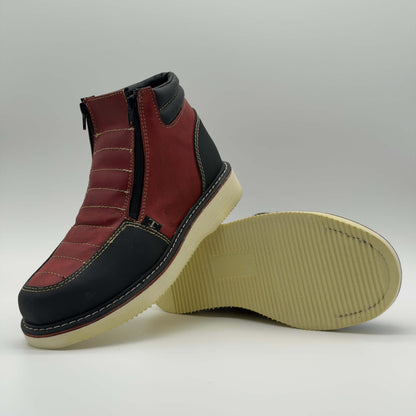 Zapato de Trabajo Doble Cierre Crazy Vino Mil Rayas — 100% Piel