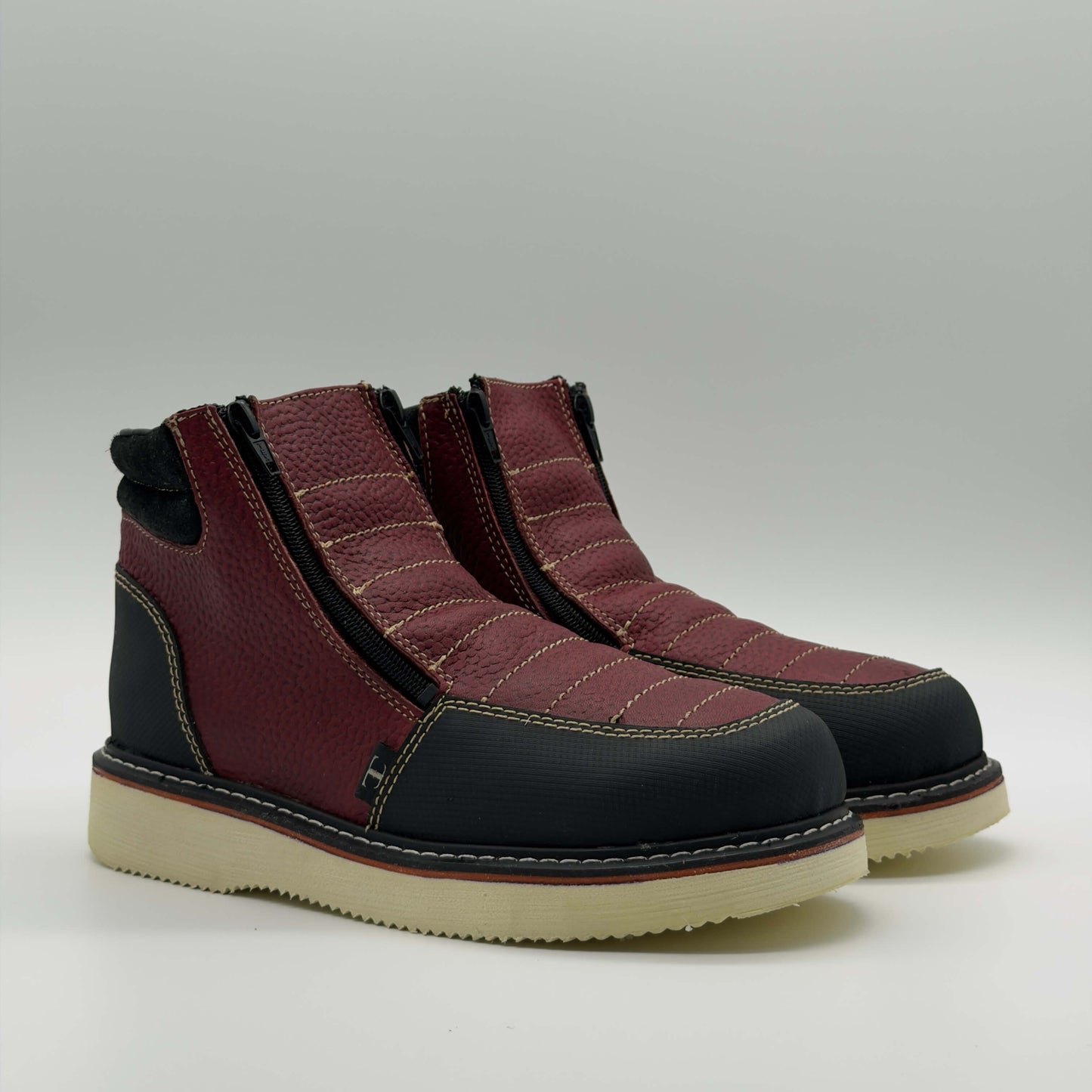 Zapato de Trabajo Doble Cierre Floter Vino Mil Rayas — 100% Piel