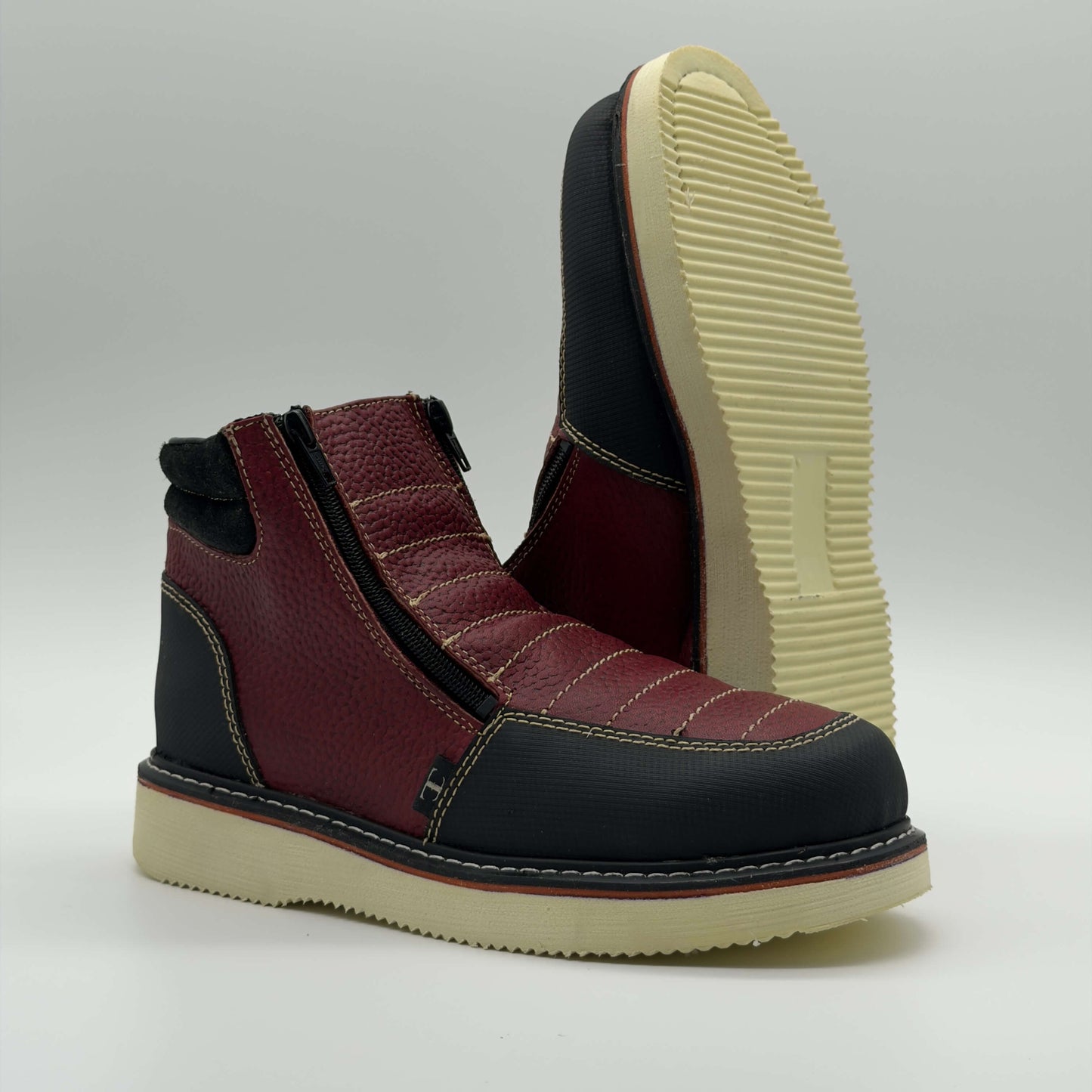 Zapato de Trabajo Doble Cierre Floter Vino Mil Rayas — 100% Piel