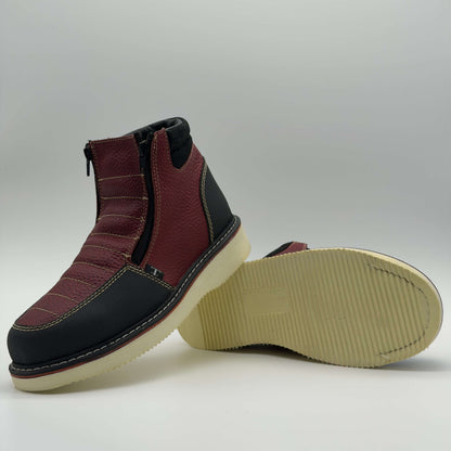 Zapato de Trabajo Doble Cierre Floter Vino Mil Rayas — 100% Piel