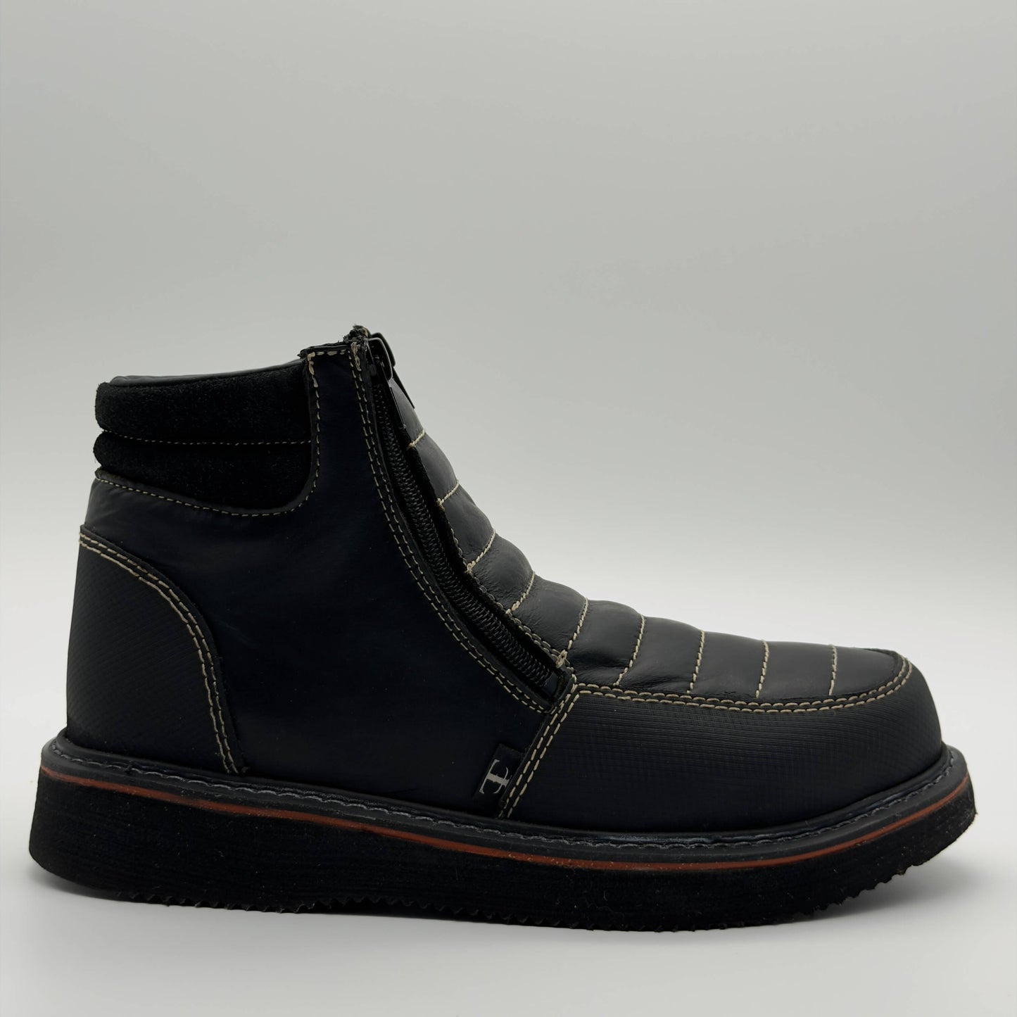 Zapato de Trabajo Doble Cierre Crazy Negro Mil Rayas — 100% Piel