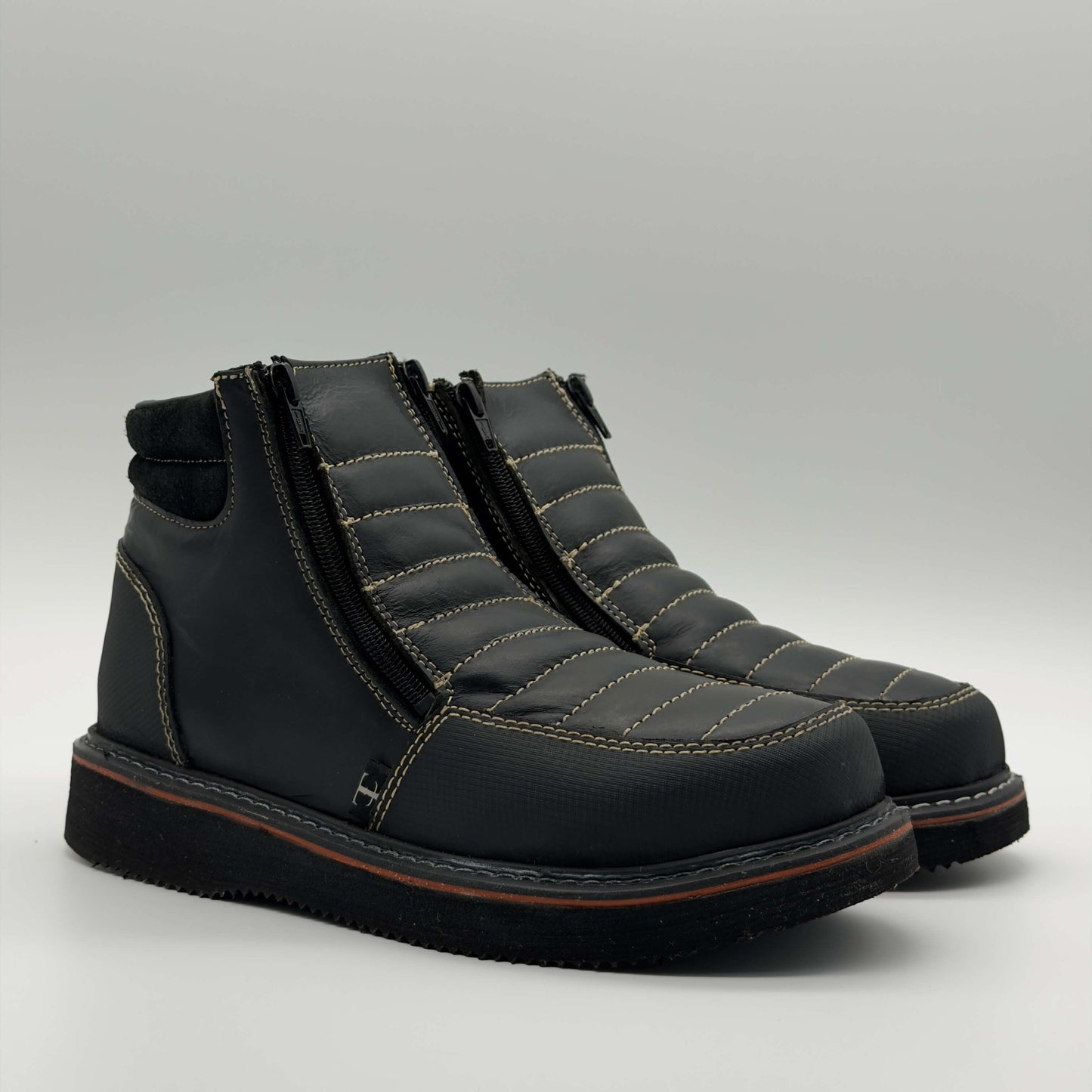 Zapato de Trabajo Doble Cierre Crazy Negro Mil Rayas — 100% Piel