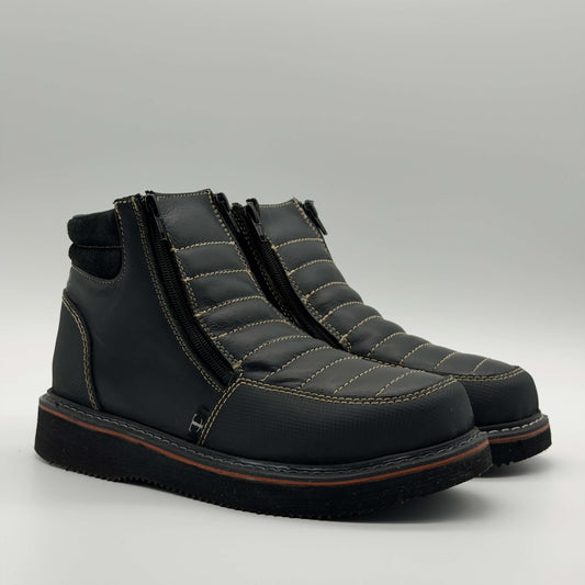 Zapato de Trabajo Doble Cierre Crazy Negro Mil Rayas — 100% Piel