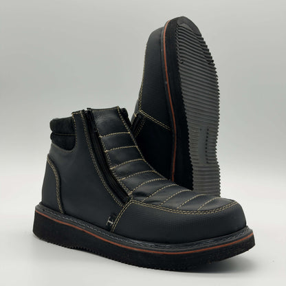 Zapato de Trabajo Doble Cierre Crazy Negro Mil Rayas — 100% Piel