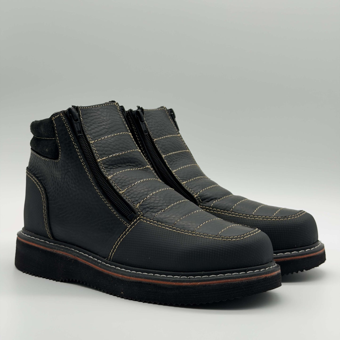 Zapato de Trabajo Doble Cierre Floter Negro Mil Rayas — 100% Piel