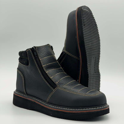 Zapato de Trabajo Doble Cierre Floter Negro Mil Rayas — 100% Piel