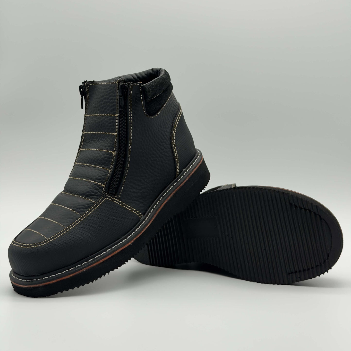Zapato de Trabajo Doble Cierre Floter Negro Mil Rayas — 100% Piel