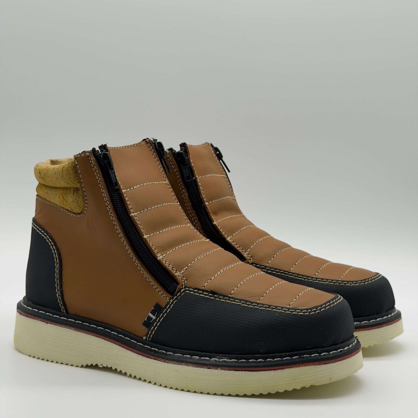 Zapato de Trabajo Doble Cierre Crazy Miel Mil Rayas — 100% Piel