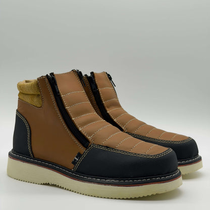 Zapato de Trabajo Doble Cierre Crazy Miel Mil Rayas — 100% Piel