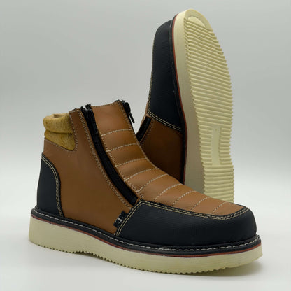 Zapato de Trabajo Doble Cierre Crazy Miel Mil Rayas — 100% Piel