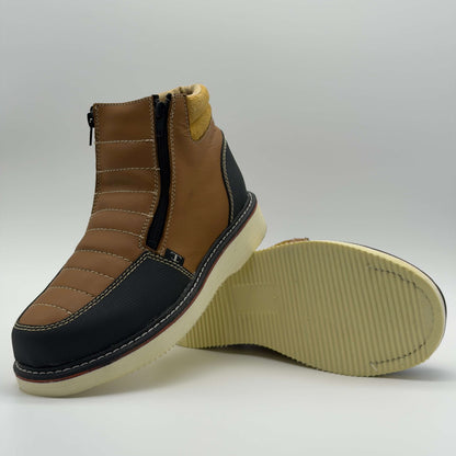 Zapato de Trabajo Doble Cierre Crazy Miel Mil Rayas — 100% Piel