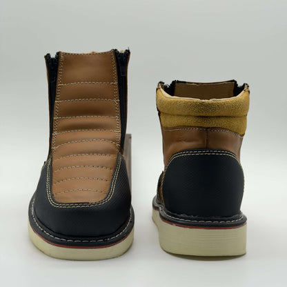Zapato de Trabajo Doble Cierre Crazy Miel Mil Rayas — 100% Piel