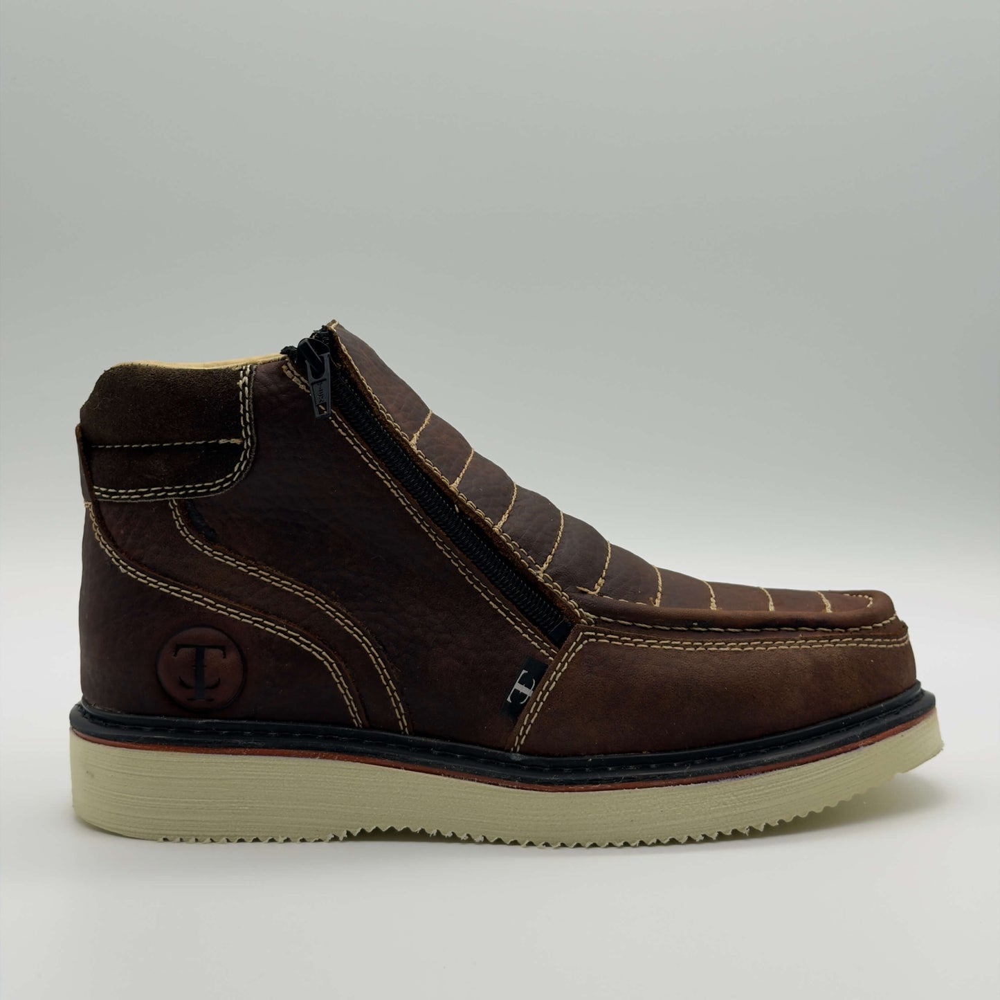 Zapato de Trabajo Doble Cierre Bordado Floter Café Mil Rayas