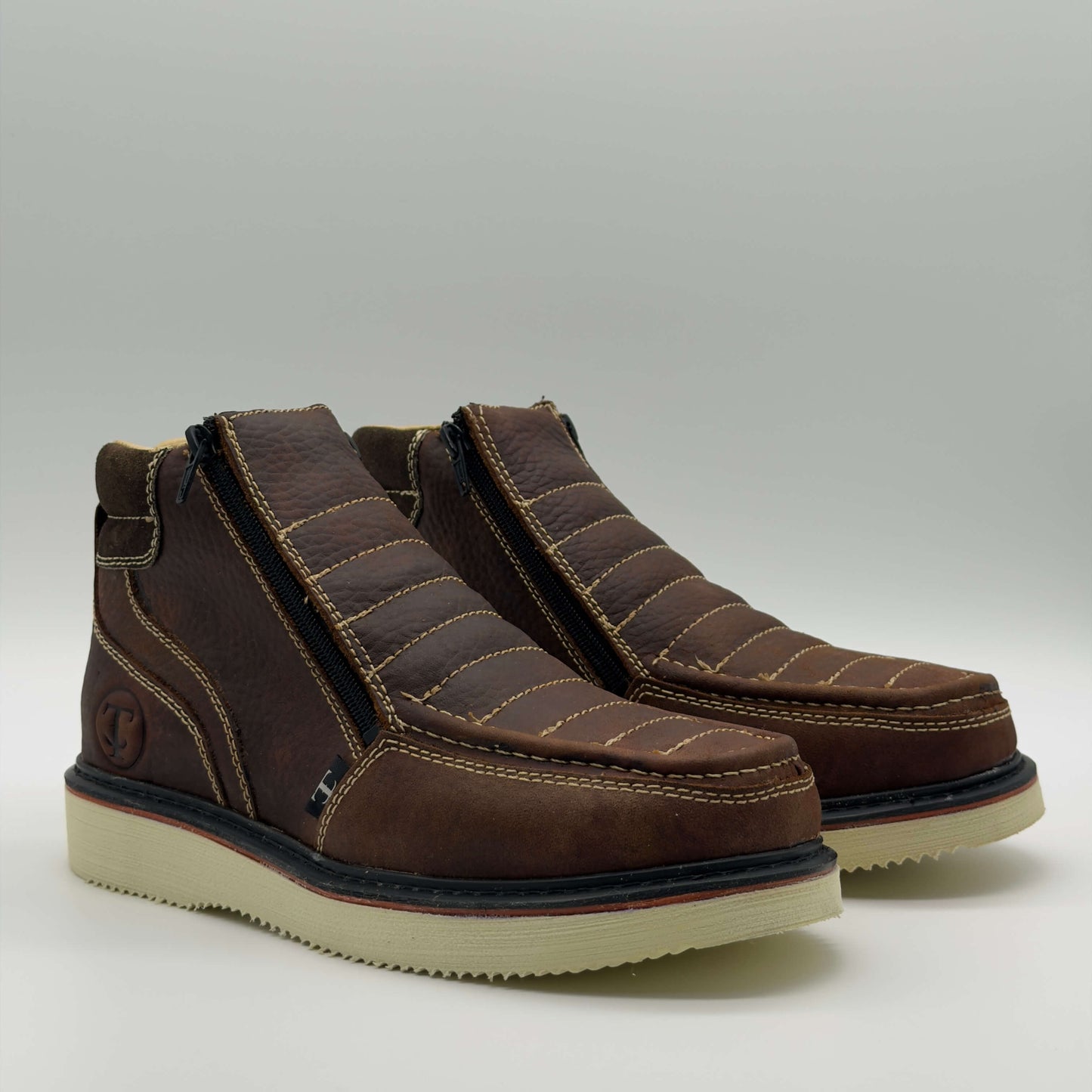 Zapato de Trabajo Doble Cierre Bordado Floter Café Mil Rayas