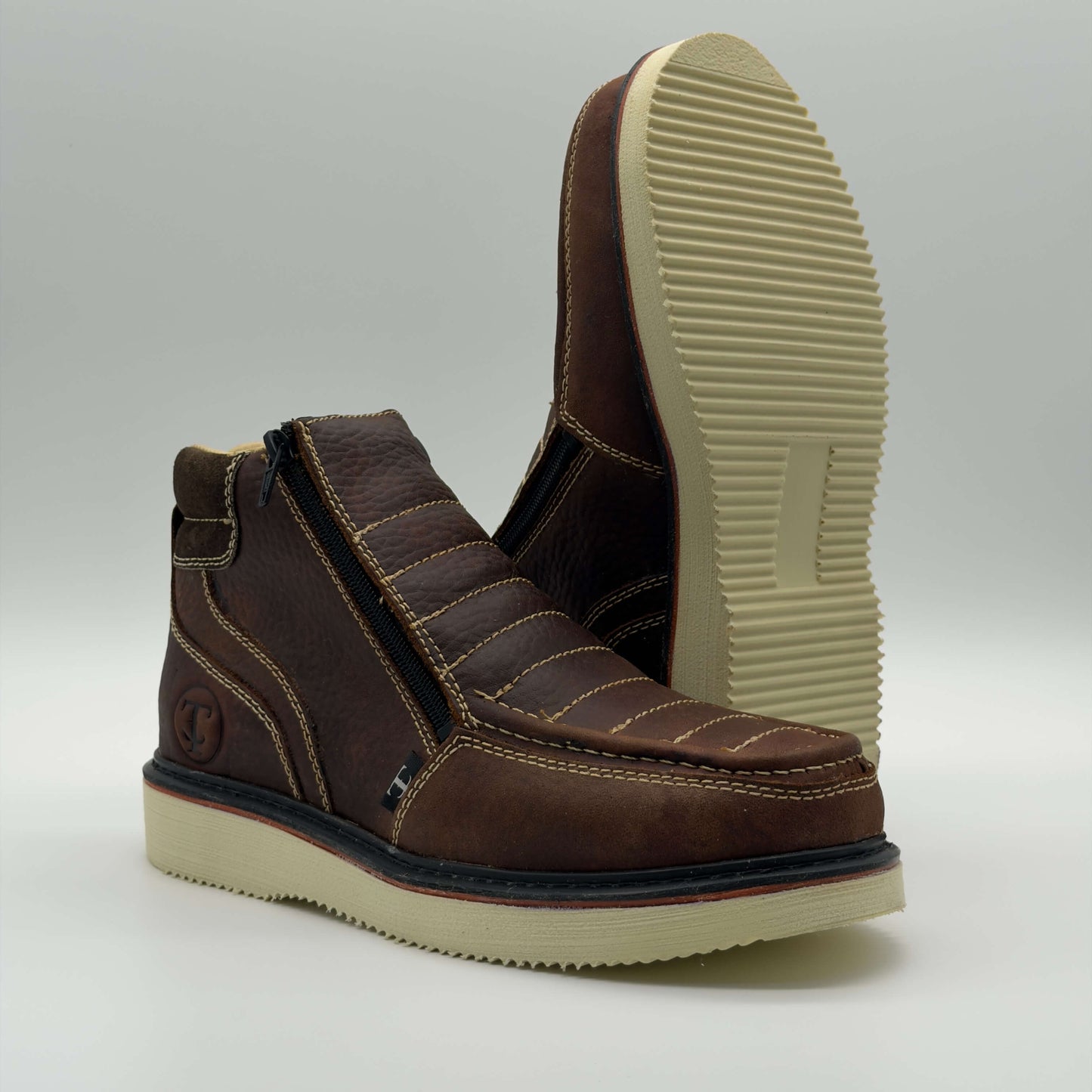 Zapato de Trabajo Doble Cierre Bordado Floter Café Mil Rayas