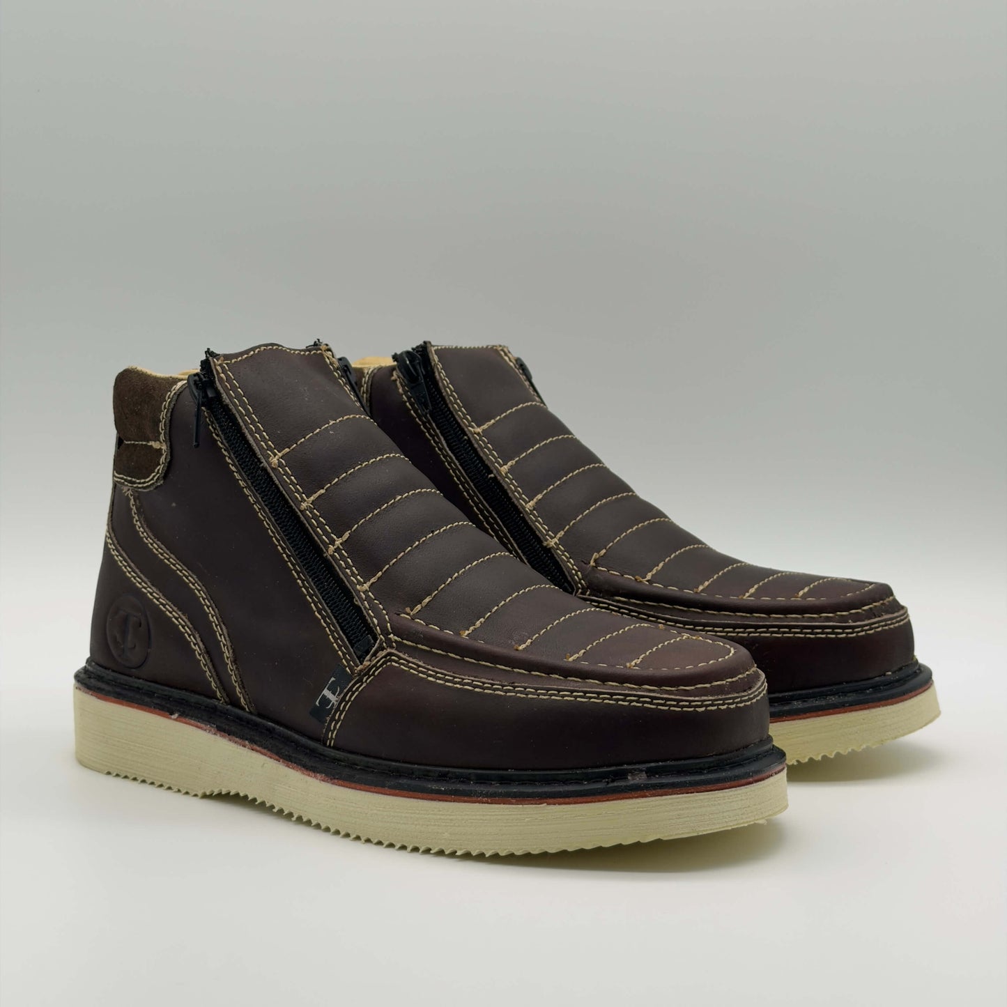 Zapato de Trabajo Doble Cierre Bordado Crazy Café Mil Rayas